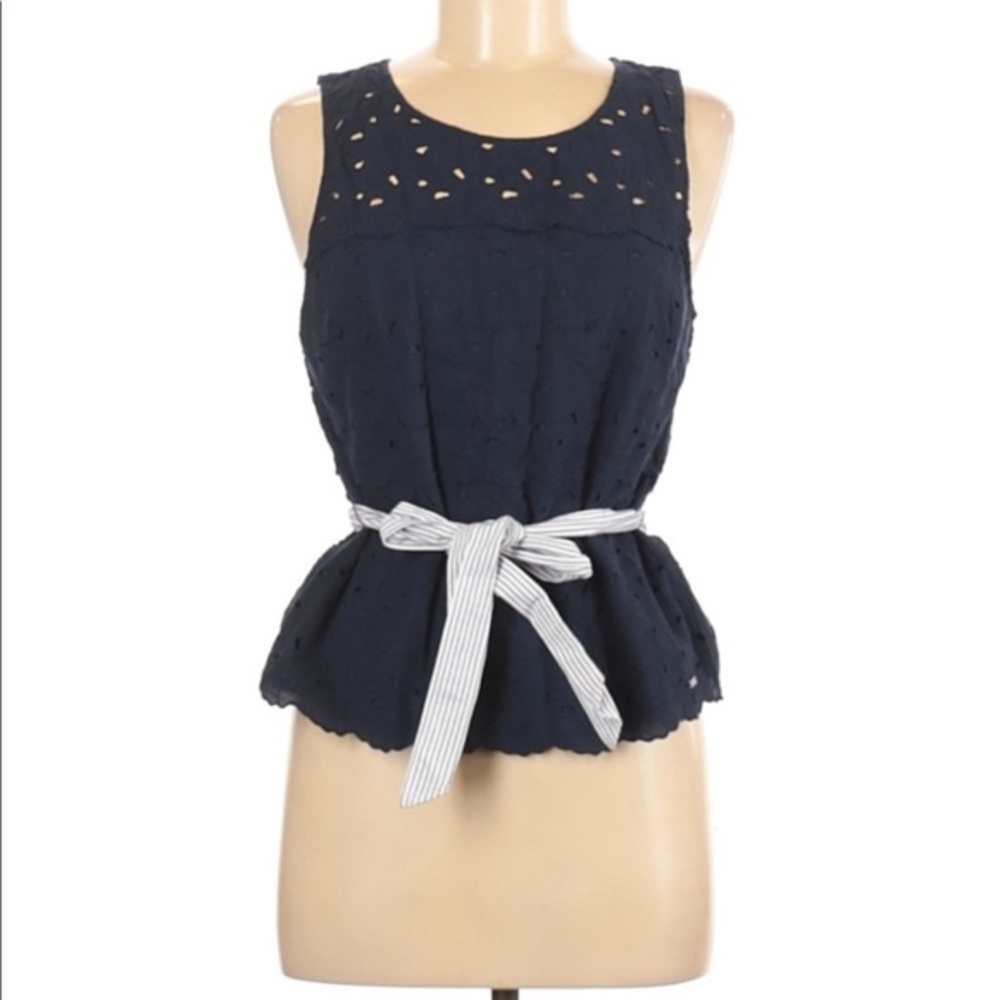 Gilly Hicks Navy Blue Peplum Eyelet Detail Top M